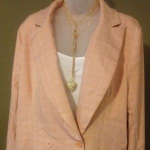 PEACH/WHITE CHECKED WOVEN BLAZER